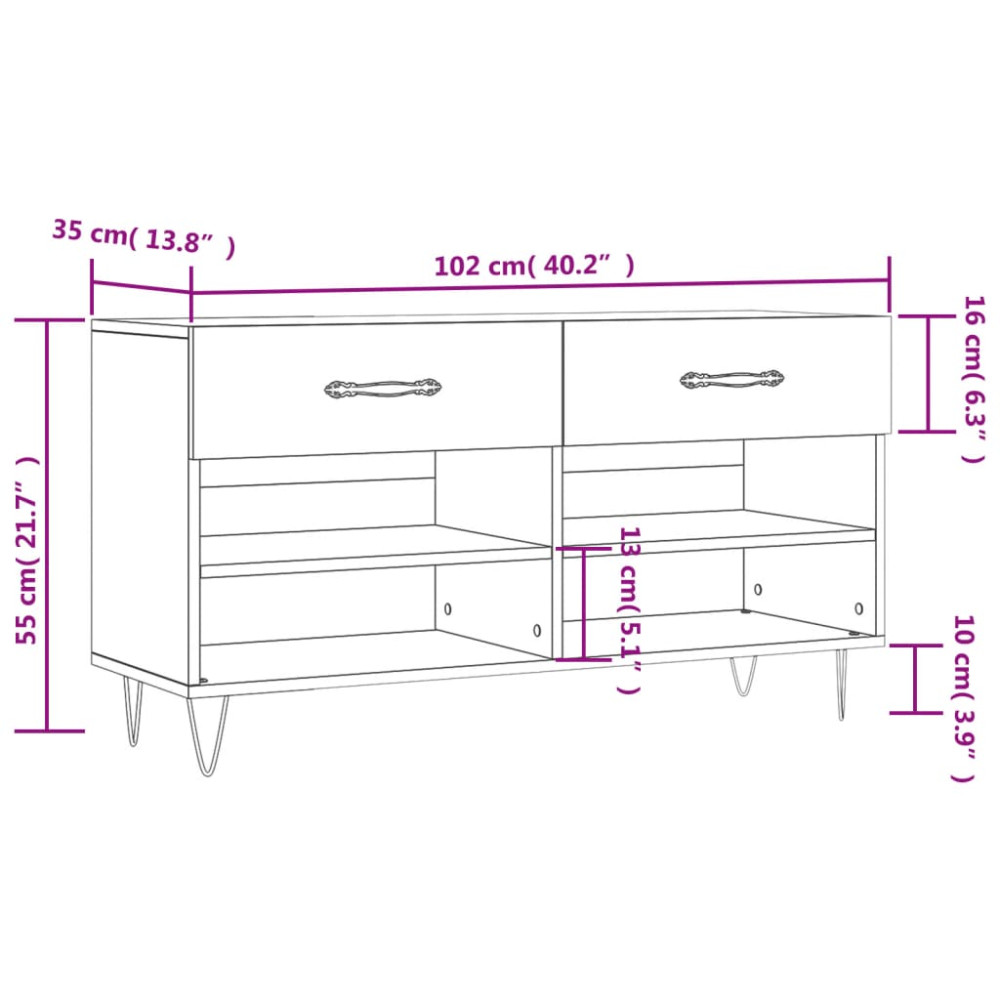 Produktbild för Skobänk vit 102x35x55 cm konstruerat trä