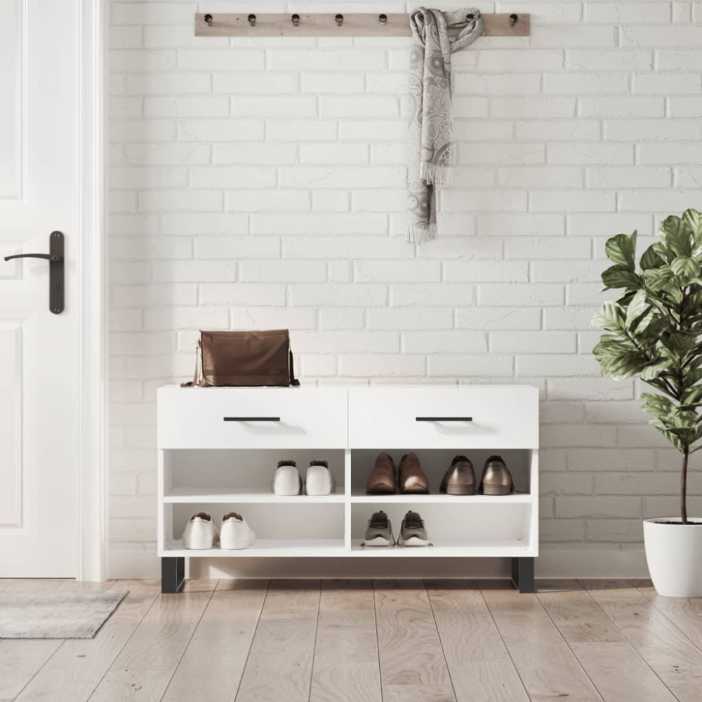 Produktbild för Skobänk vit högglans 102x35x55 cm konstruerat trä