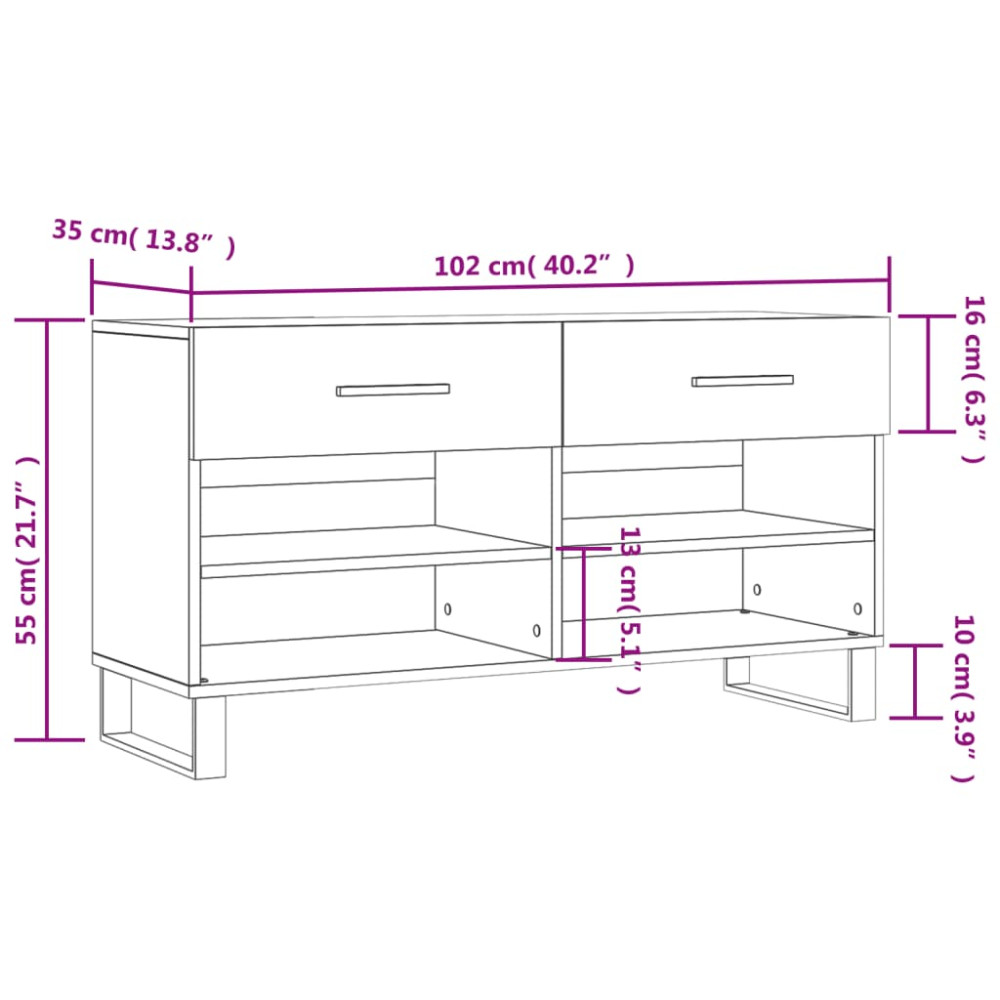 Produktbild för Skobänk vit högglans 102x35x55 cm konstruerat trä