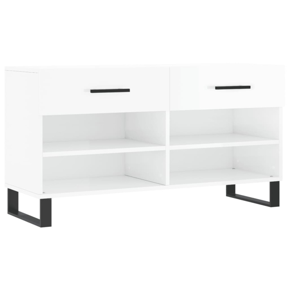 Produktbild för Skobänk vit högglans 102x35x55 cm konstruerat trä
