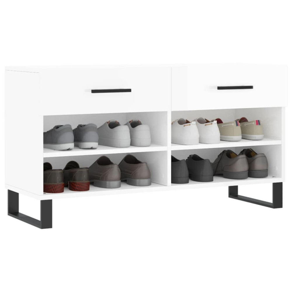 Produktbild för Skobänk vit högglans 102x35x55 cm konstruerat trä