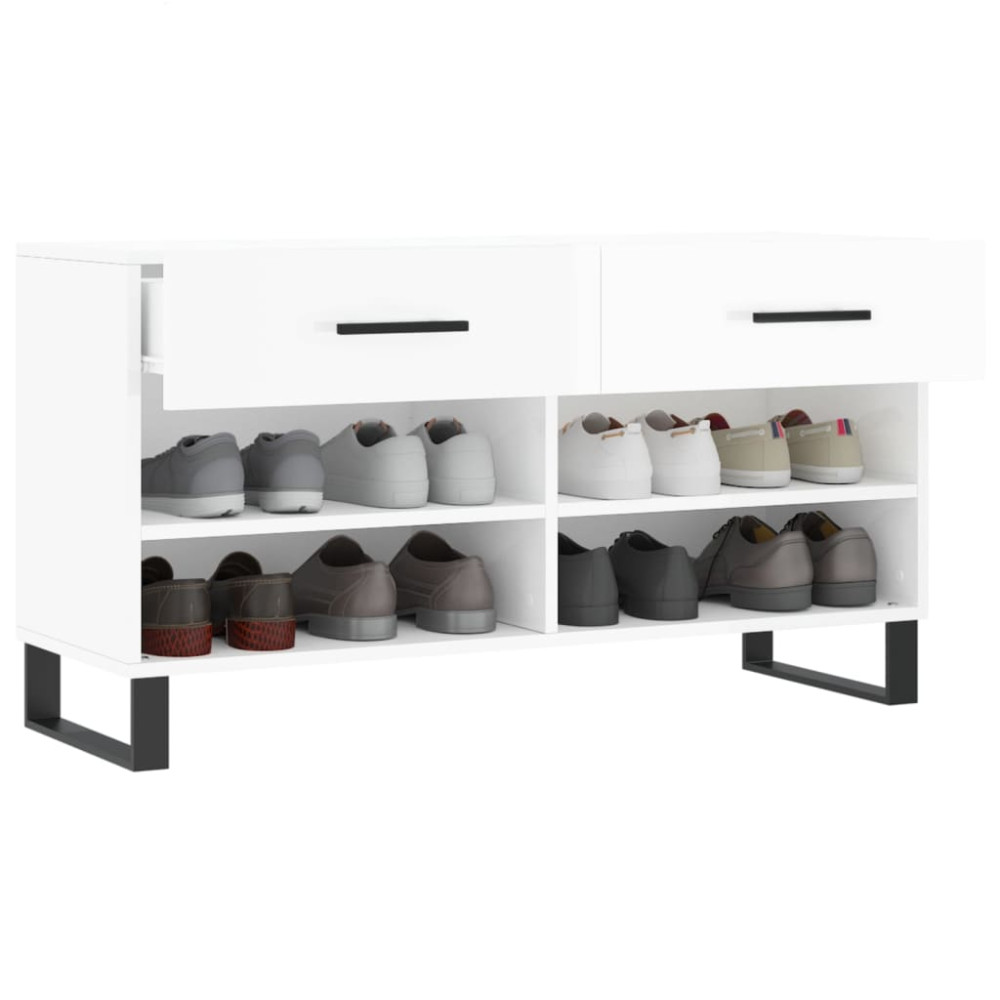 Produktbild för Skobänk vit högglans 102x35x55 cm konstruerat trä