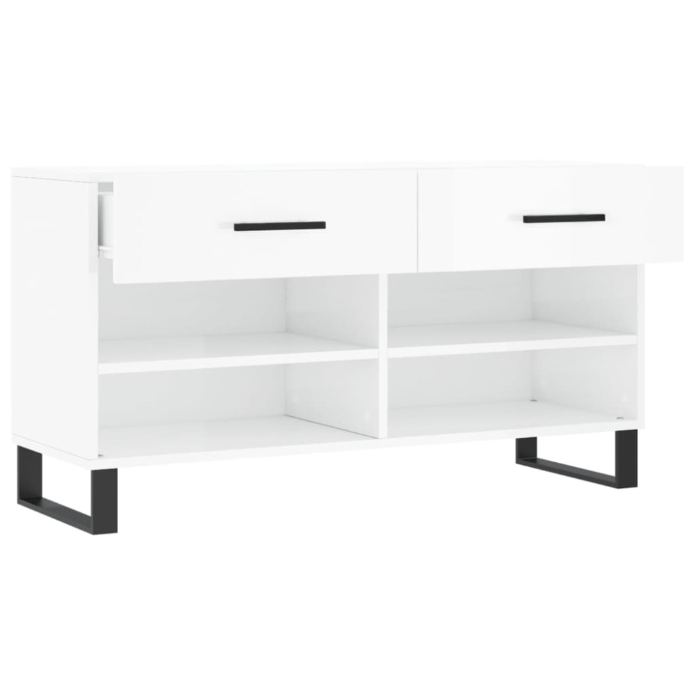 Produktbild för Skobänk vit högglans 102x35x55 cm konstruerat trä