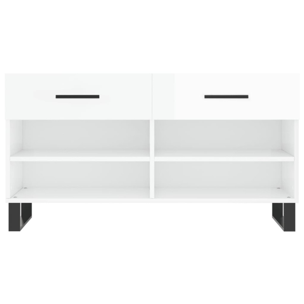 Produktbild för Skobänk vit högglans 102x35x55 cm konstruerat trä
