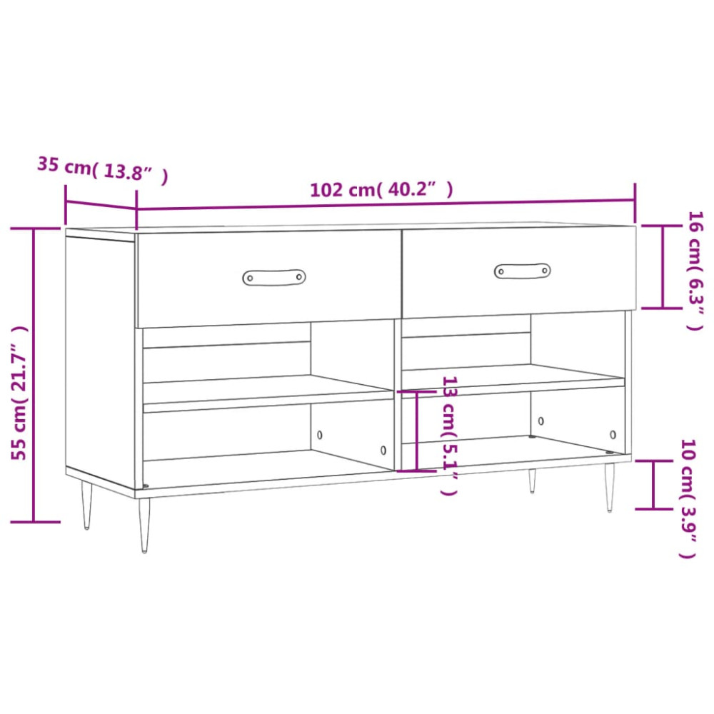 Produktbild för Skobänk betonggrå 102x35x55 cm konstruerat trä