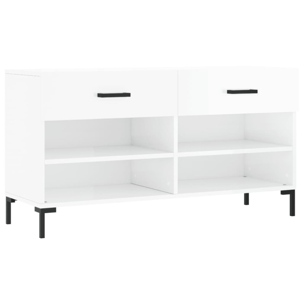 Produktbild för Skobänk vit högglans 102x35x55 cm konstruerat trä