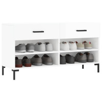 Produktbild för Skobänk vit högglans 102x35x55 cm konstruerat trä