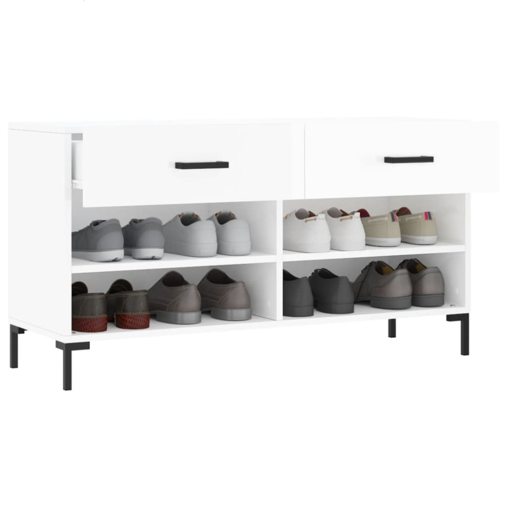 Produktbild för Skobänk vit högglans 102x35x55 cm konstruerat trä