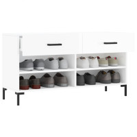 Produktbild för Skobänk vit högglans 102x35x55 cm konstruerat trä