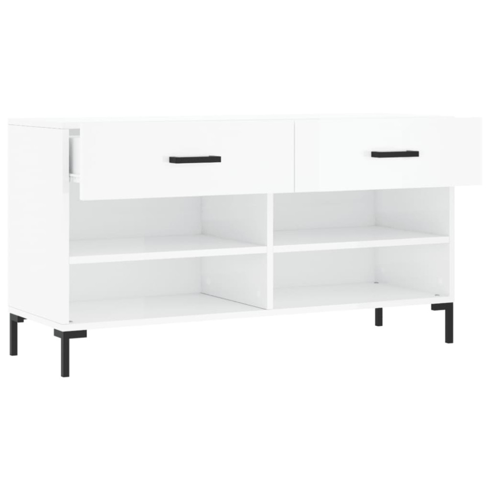 Produktbild för Skobänk vit högglans 102x35x55 cm konstruerat trä