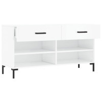 Produktbild för Skobänk vit högglans 102x35x55 cm konstruerat trä