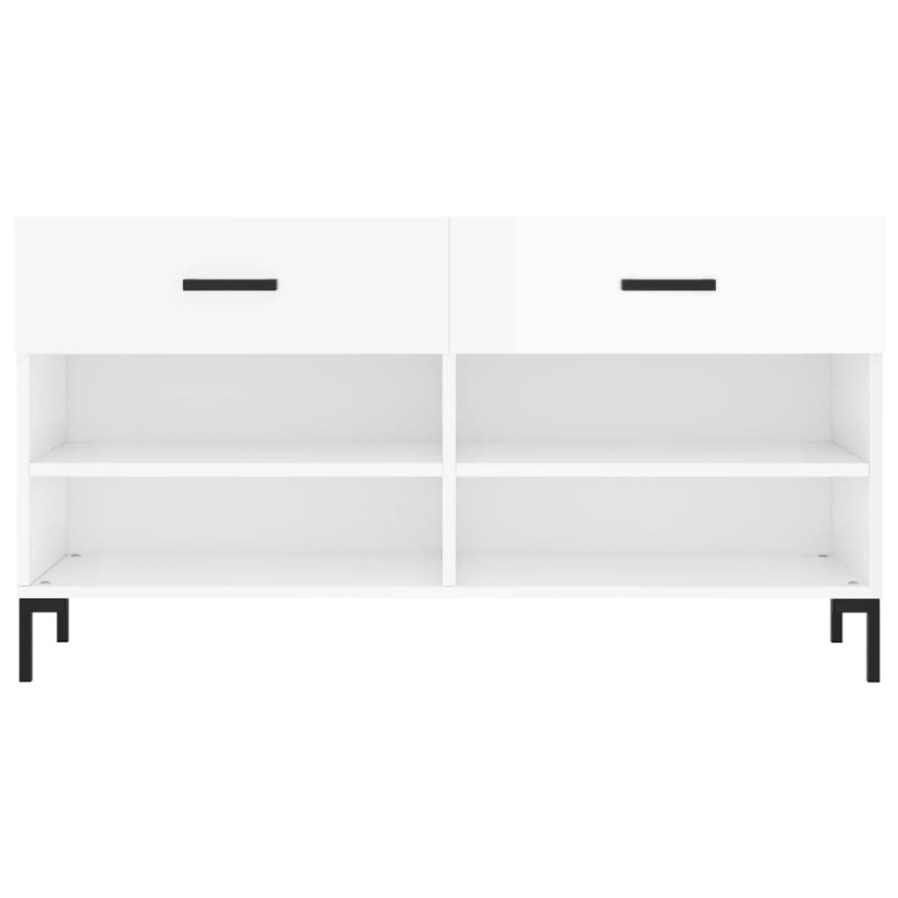 Produktbild för Skobänk vit högglans 102x35x55 cm konstruerat trä