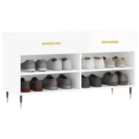 Produktbild för Skobänk vit högglans 102x35x55 cm konstruerat trä