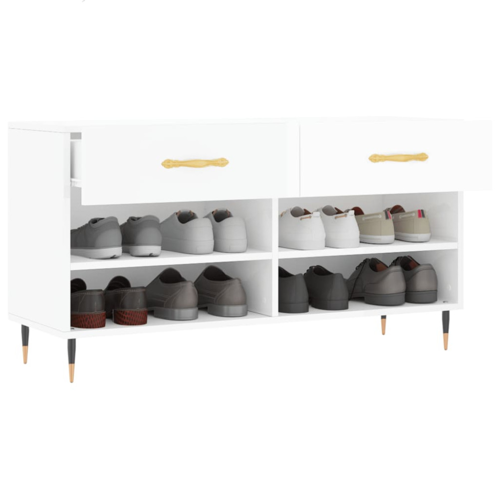 Produktbild för Skobänk vit högglans 102x35x55 cm konstruerat trä
