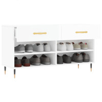 Produktbild för Skobänk vit högglans 102x35x55 cm konstruerat trä