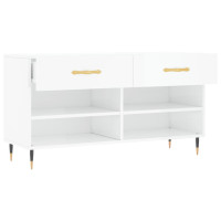 Produktbild för Skobänk vit högglans 102x35x55 cm konstruerat trä