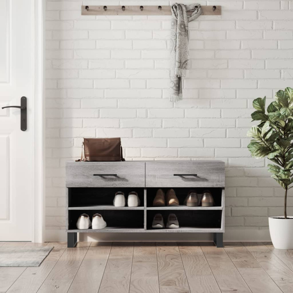 Produktbild för Skobänk grå sonoma 102x35x55 cm konstruerat trä