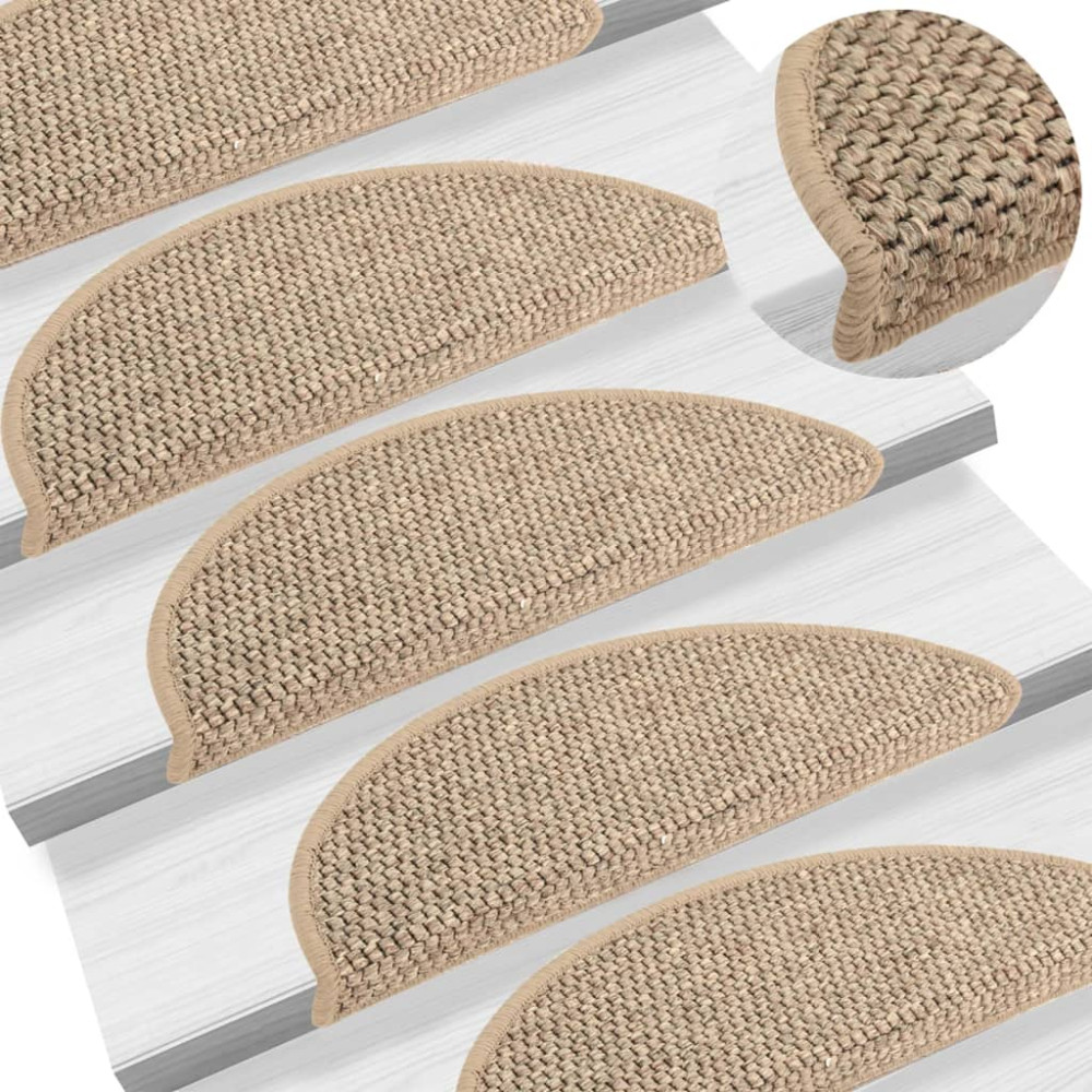 Produktbild för Trappstegsmattor självhäftande sisal 15 st 56x17x3 cm mörkbeige