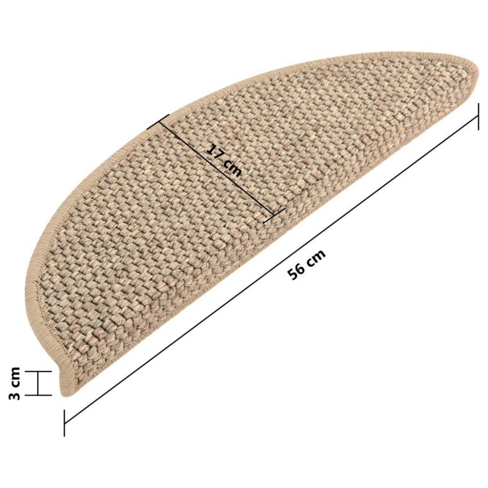 Produktbild för Trappstegsmattor självhäftande sisal 15 st 56x17x3 cm mörkbeige