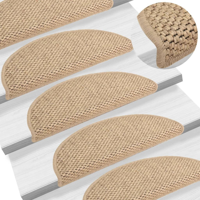 Produktbild för Trappstegsmattor självhäftande sisallook 15 st 56x17x3 cm sand