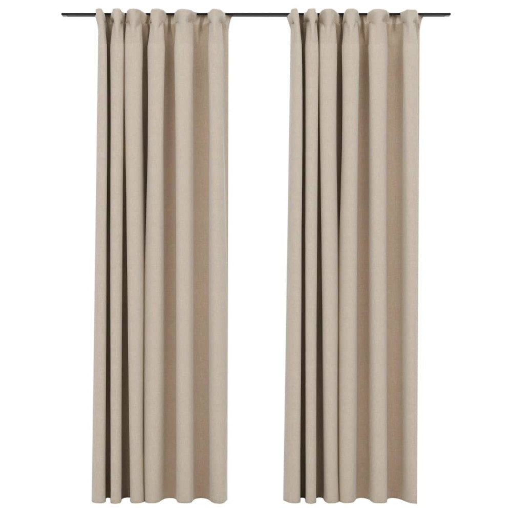 Produktbild för Mörkläggningsgardin med krokar linnelook 2 st beige 140x245 cm