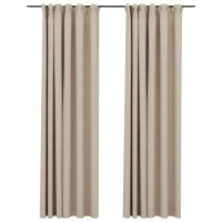 Produktbild för Mörkläggningsgardin med krokar linnelook 2 st beige 140x245 cm
