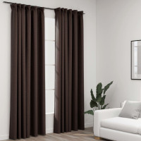 Produktbild för Mörkläggningsgardin med krokar linnelook 2 st taupe 140x245 cm