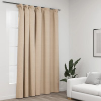 Produktbild för Mörkläggningsgardin med krokar linnelook beige 290x245 cm