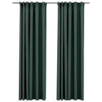 Miniatyr av produktbild för Mörkläggningsgardin med krokar linnelook 2 st grön 140x225 cm