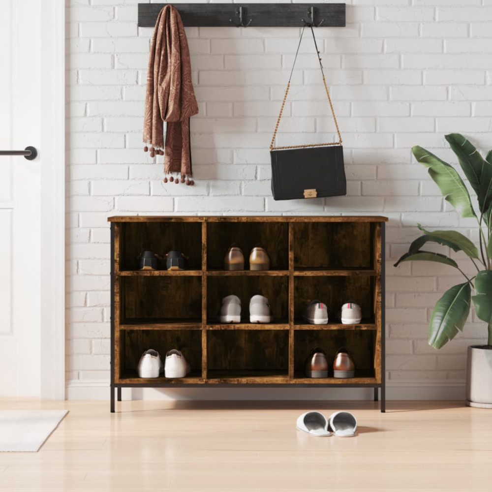 Produktbild för Skohylla rökfärgad ek 100x35x70 cm konstruerat trä