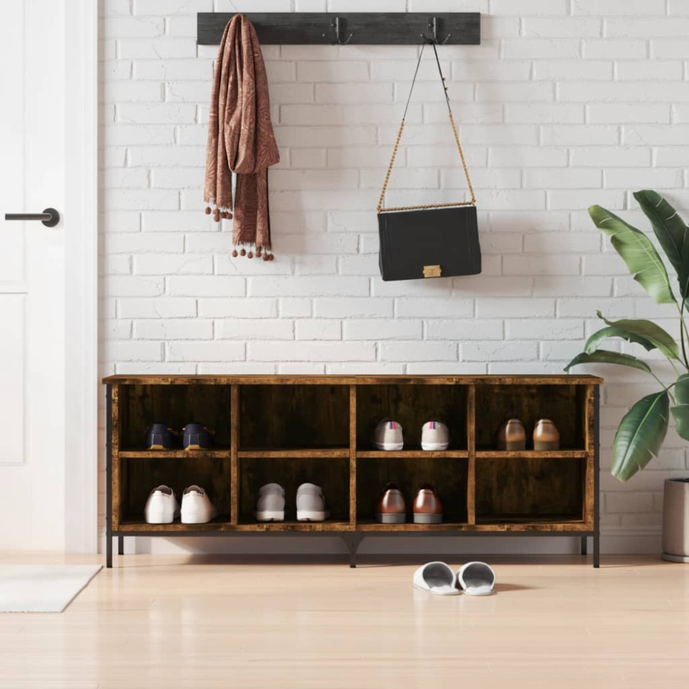 Produktbild för Skohylla rökfärgad ek 131x35x50 cm konstruerat trä