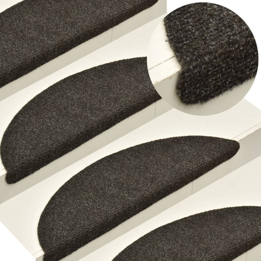 Produktbild för Trappmattor självhäftande 5 st 65x21x4 cm antracit halvrunda stora