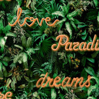 Produktbild för Good Vibes Tapet Neon Letter with Plants grön och orange