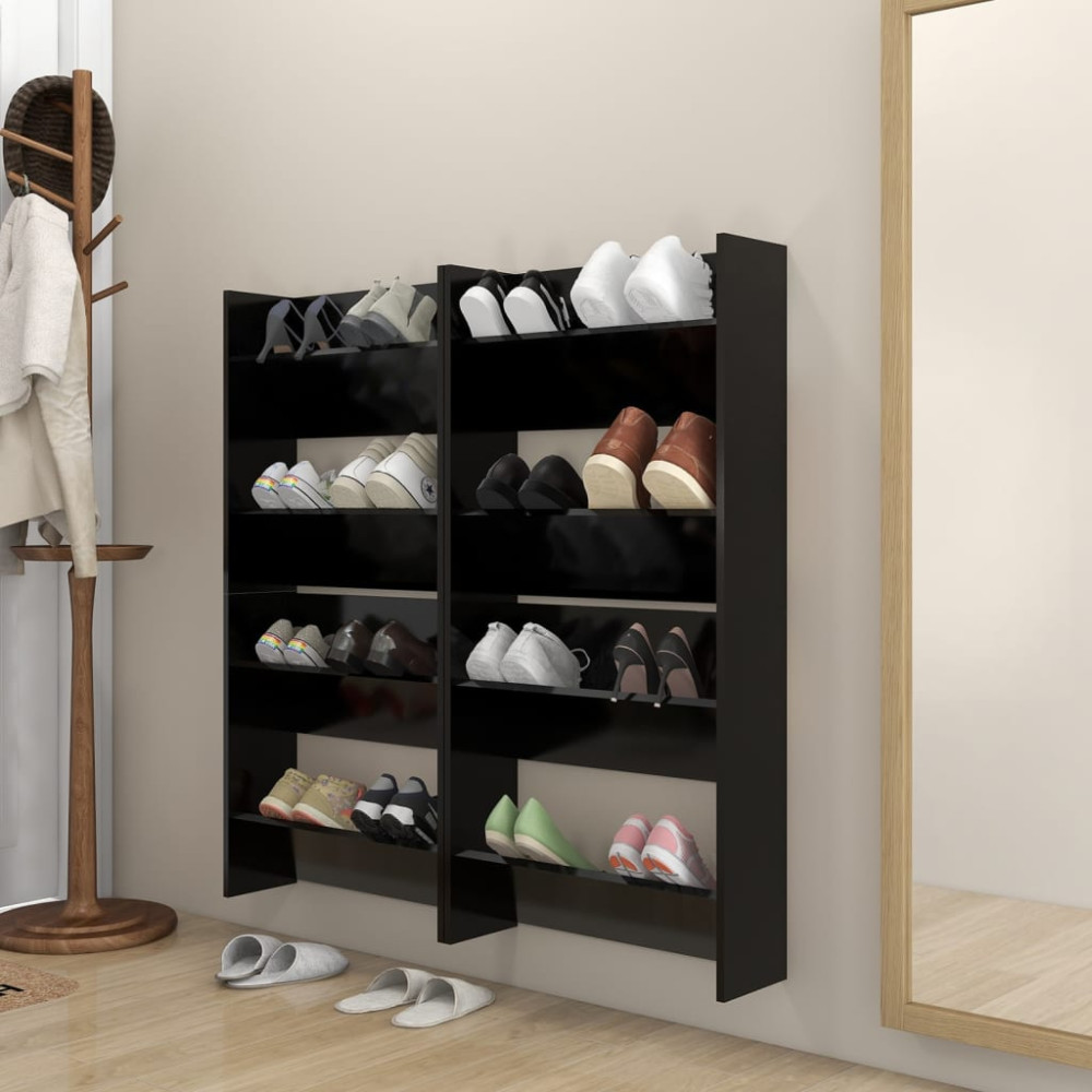 Produktbild för Väggmonterade skoställ 4 st svart 60x18x60 cm konstruerat trä