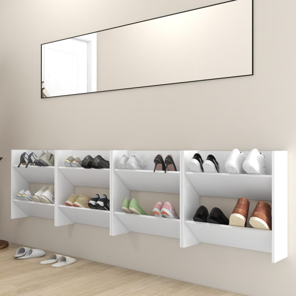 Produktbild för Väggmonterade skoställ 4 st vit 60x18x60 cm konstruerat trä
