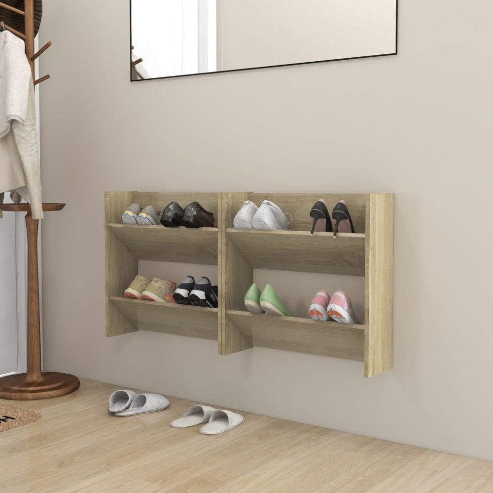 Produktbild för Väggmonterat skoställ 2 st sonoma-ek 60x18x60cm konstruerat trä