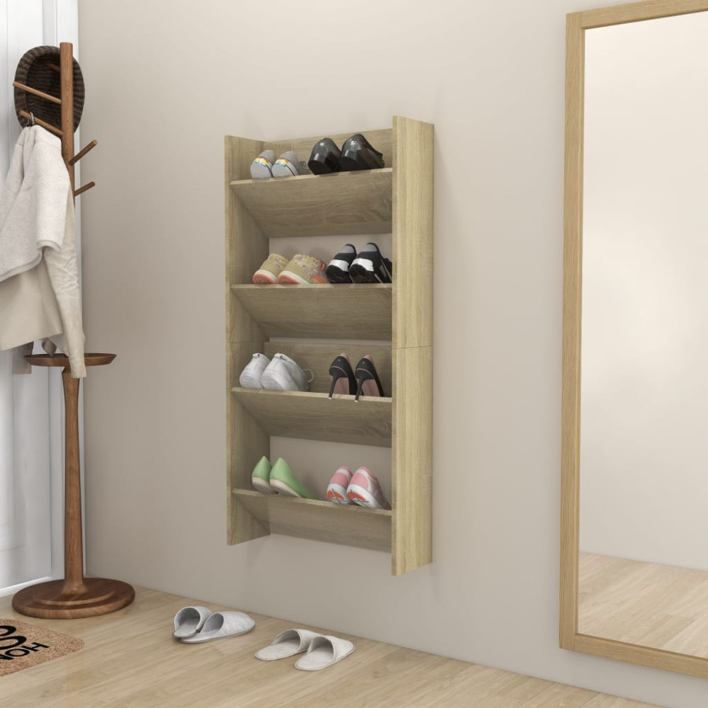 Produktbild för Väggmonterat skoställ 2 st sonoma-ek 60x18x60cm konstruerat trä
