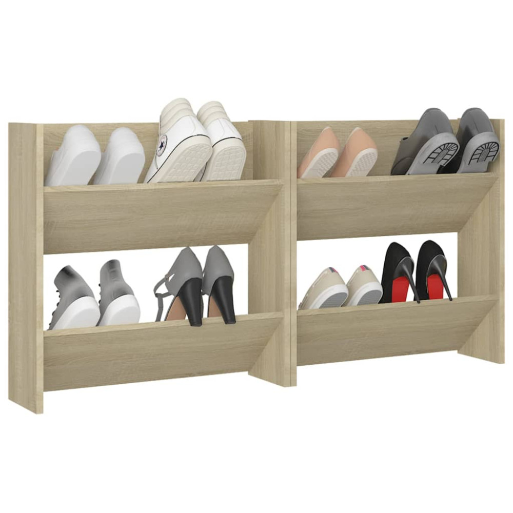 Produktbild för Väggmonterat skoställ 2 st sonoma-ek 60x18x60cm konstruerat trä