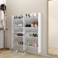 Produktbild för Väggmonterat skoställ 4 st vit högglans 60x18x60 cm spånskiva