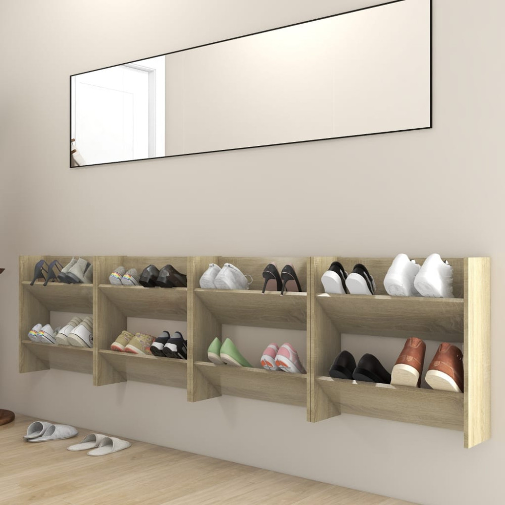 Produktbild för Väggmonterat skoställ 4 st sonoma-ek 60x18x60cm konstruerat trä