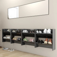 Produktbild för Väggmonterat skoställ 4 st grå högglans 60x18x60 cm konstr trä