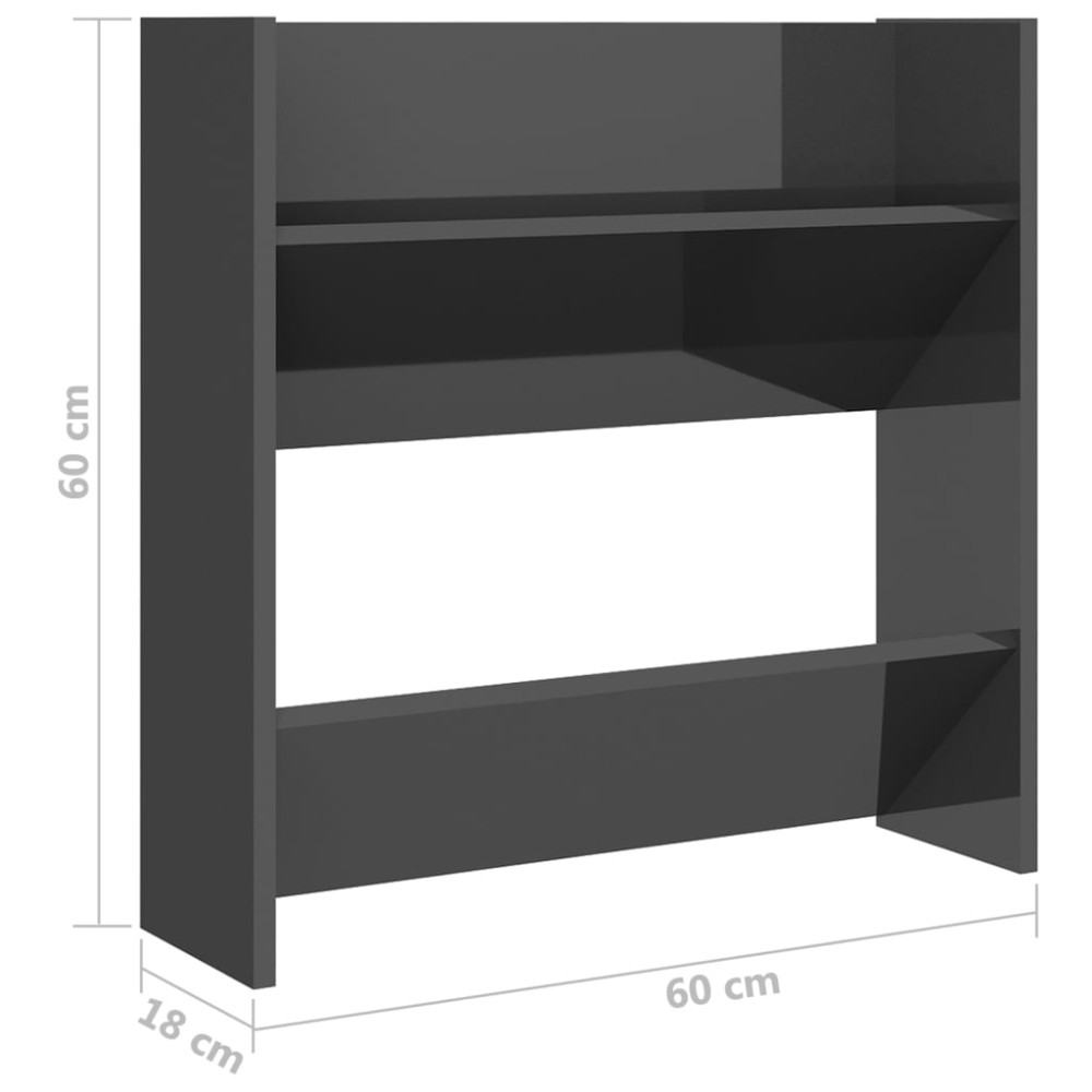 Produktbild för Väggmonterat skoställ grå högglans 60x18x60 cm konstruerat trä