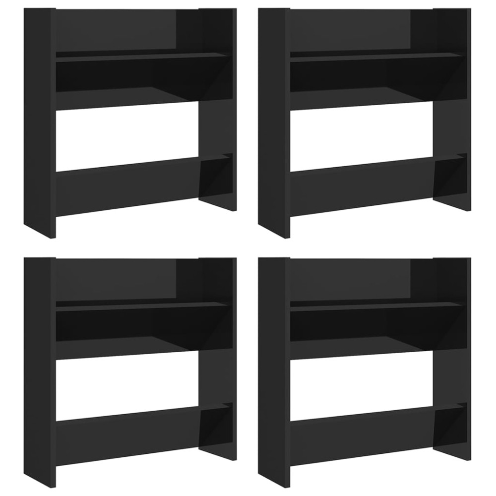 Produktbild för Väggmonterat skoställ 4 st svart högglans 60x18x60cm konstr trä