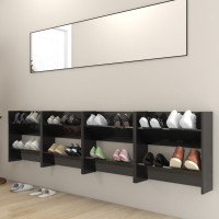 Produktbild för Väggmonterat skoställ 4 st svart högglans 60x18x60cm konstr trä