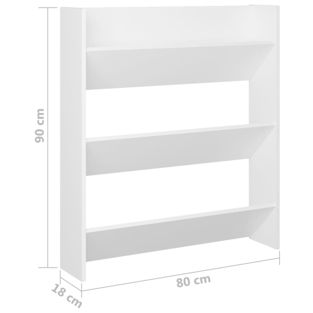 Produktbild för Väggmonterat skoställ vit 80x18x90 cm konstruerat trä