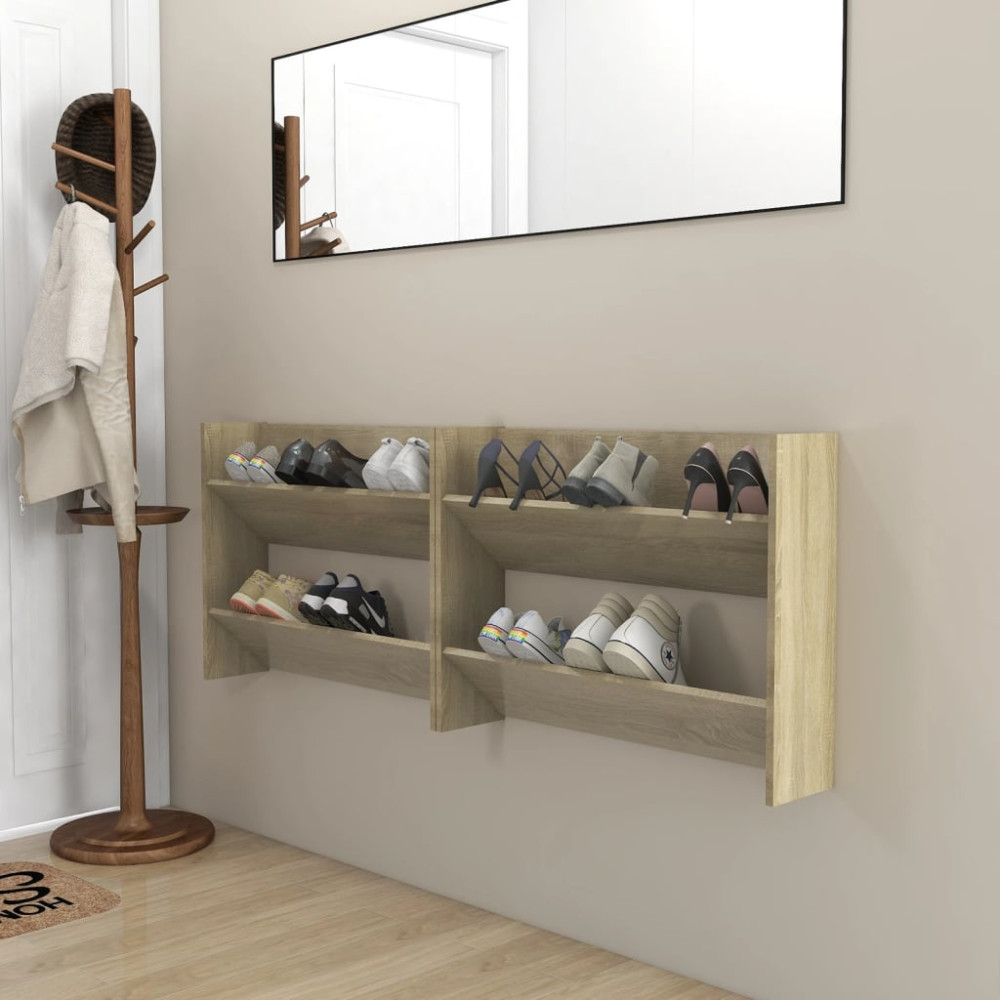 Produktbild för Väggmonterat skoställ 2 st sonoma-ek 80x18x60cm konstruerat trä