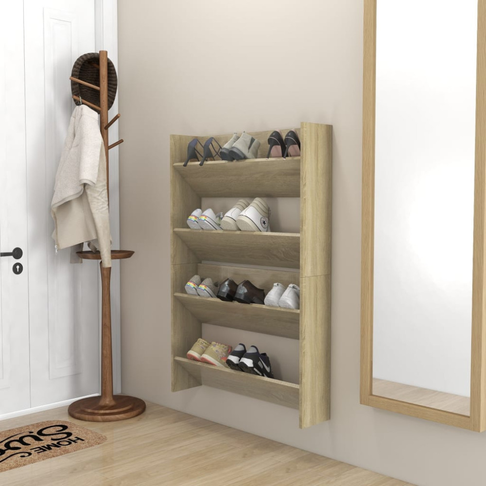 Produktbild för Väggmonterat skoställ 2 st sonoma-ek 80x18x60cm konstruerat trä