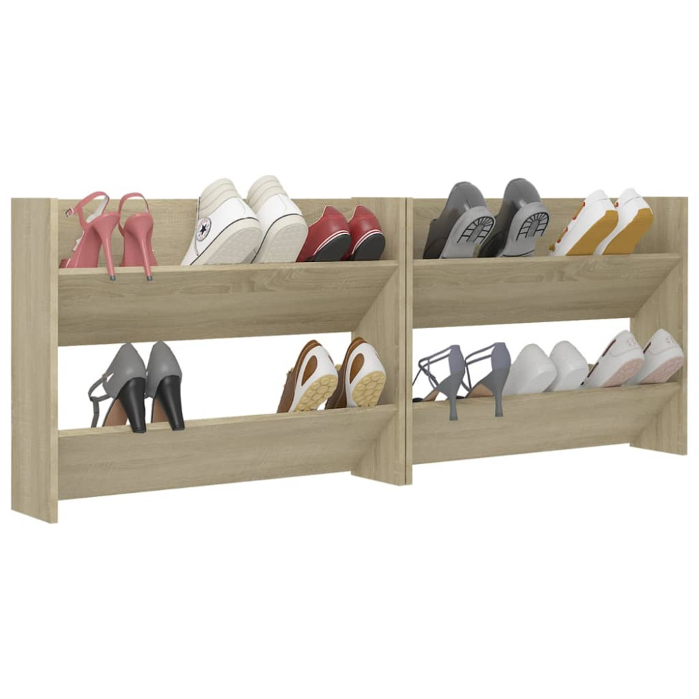 Produktbild för Väggmonterat skoställ 2 st sonoma-ek 80x18x60cm konstruerat trä