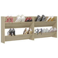Produktbild för Väggmonterat skoställ 2 st sonoma-ek 80x18x60cm konstruerat trä