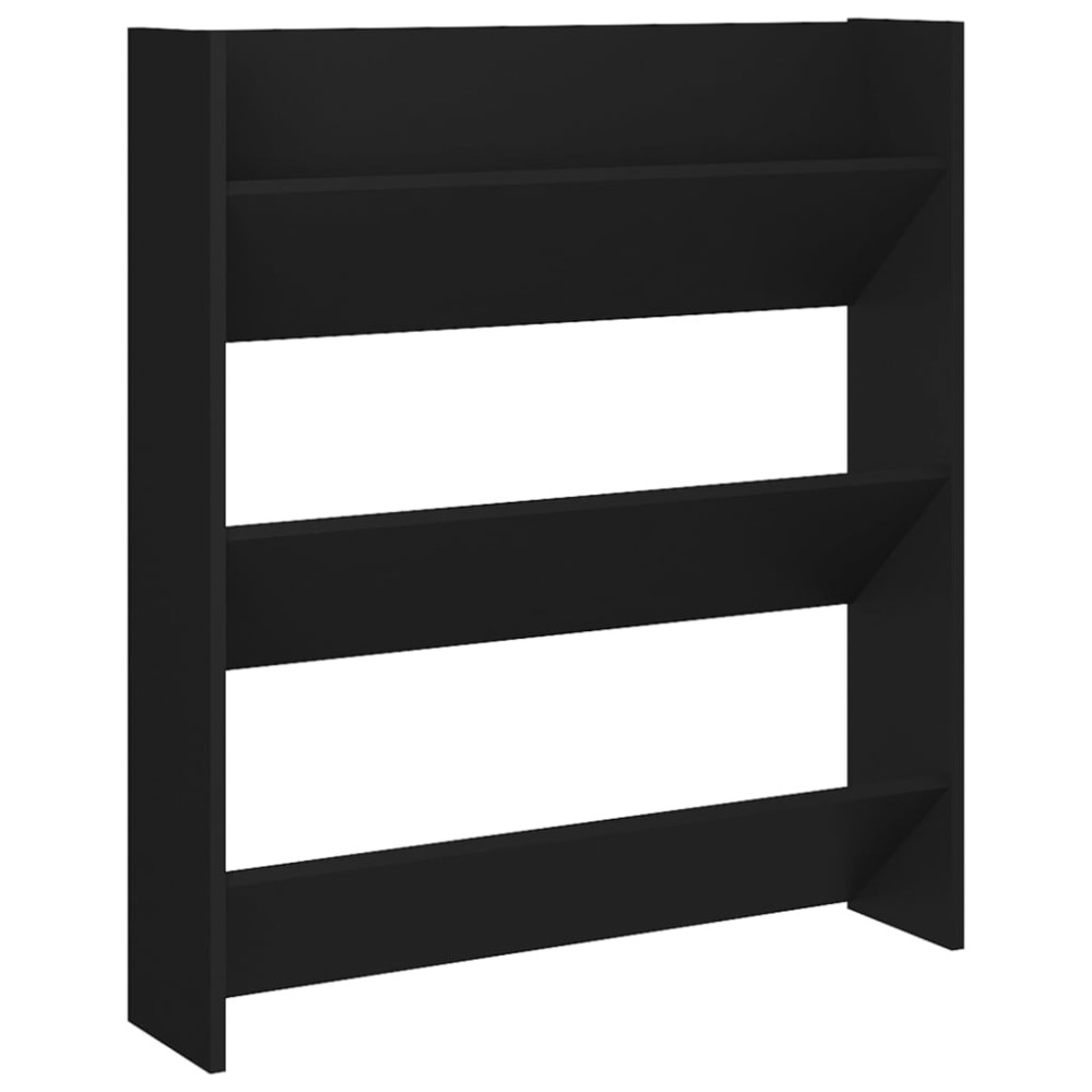 Produktbild för Väggmonterat skoställ svart 80x18x90 cm konstruerat trä